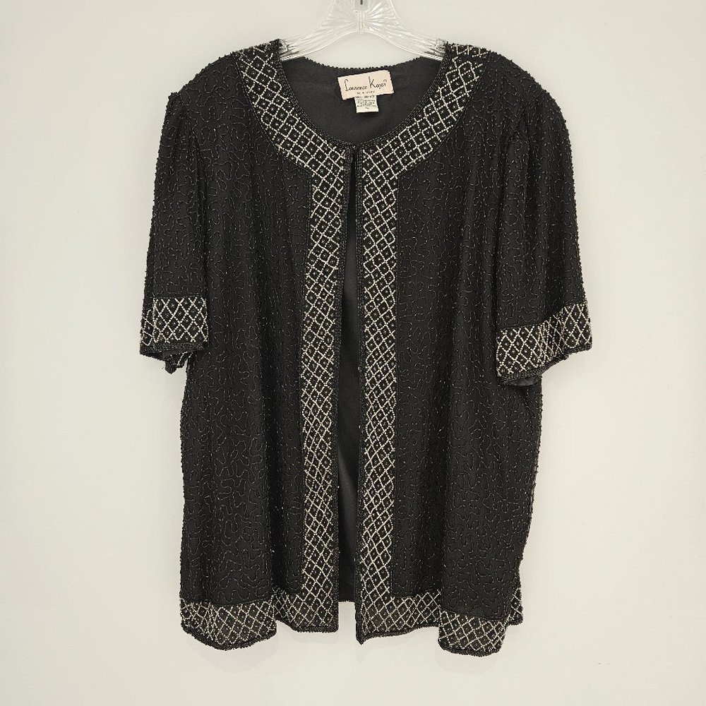 Black and Silver Beaded Short Sleeve Laurence Kazar Jacket